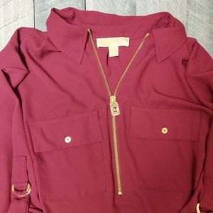 Michael Kors Maroon Roll-up Sleeve Blouse Size 1X
